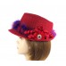 Red Fedora Trilby Church Derby Dress Hat Marabou Flower Crystals Society Ladies  eb-81418442